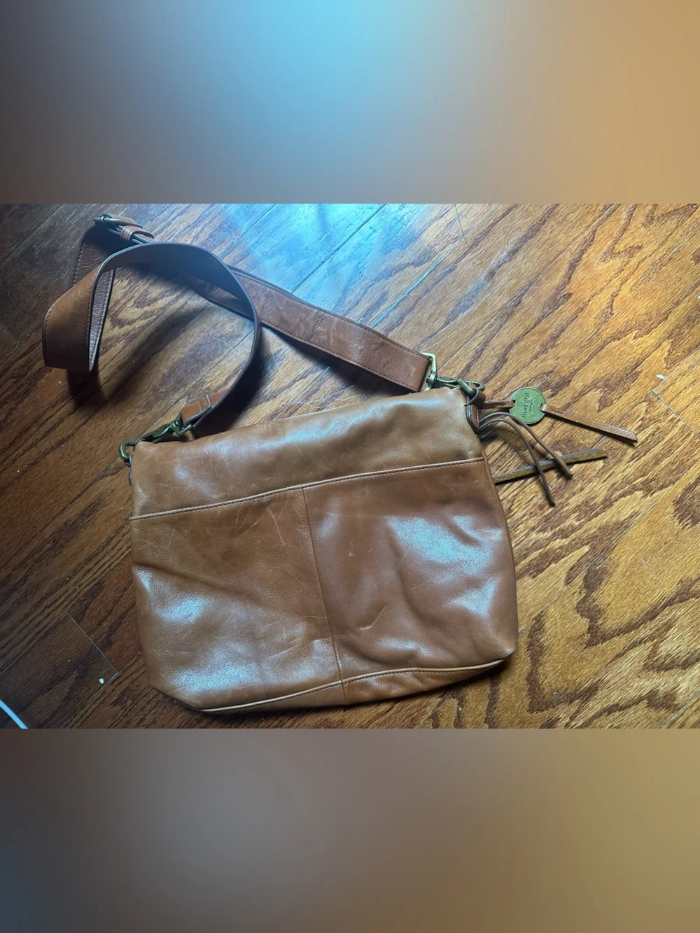 Margot Tan/Brown Leather Messenger Crossbody Bag
